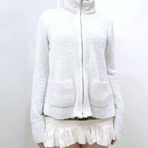 White Fleece Sherpa Y2k Harajuku Vintage Zip-Up (S)